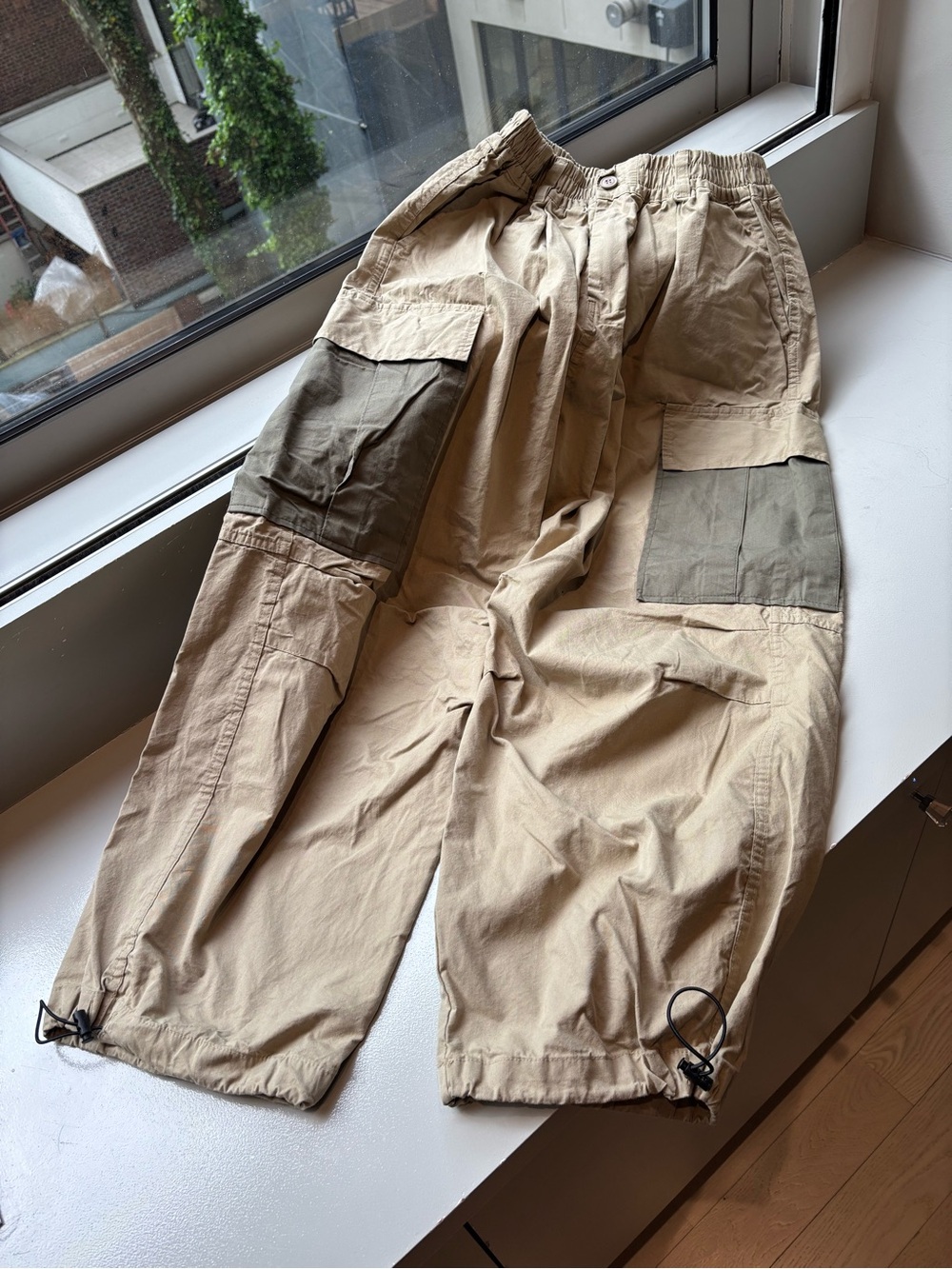 The Frankie Shop Beige Cargo Pants with Olive Patch Pockets